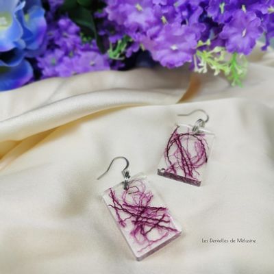 Boucles d’oreilles à pendentifs rectangles violet