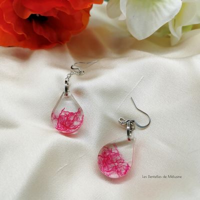 Boucles d’oreilles à pendentifs gouttes transparents rose