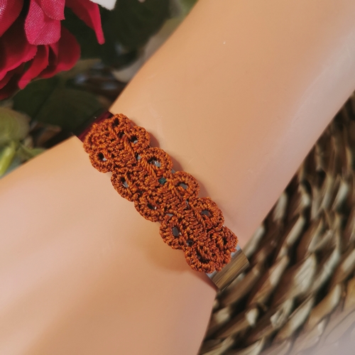 Bracelet brun caramel sur bandeau inox