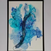 Illustration poétique bleue en technique mixte sur papier
